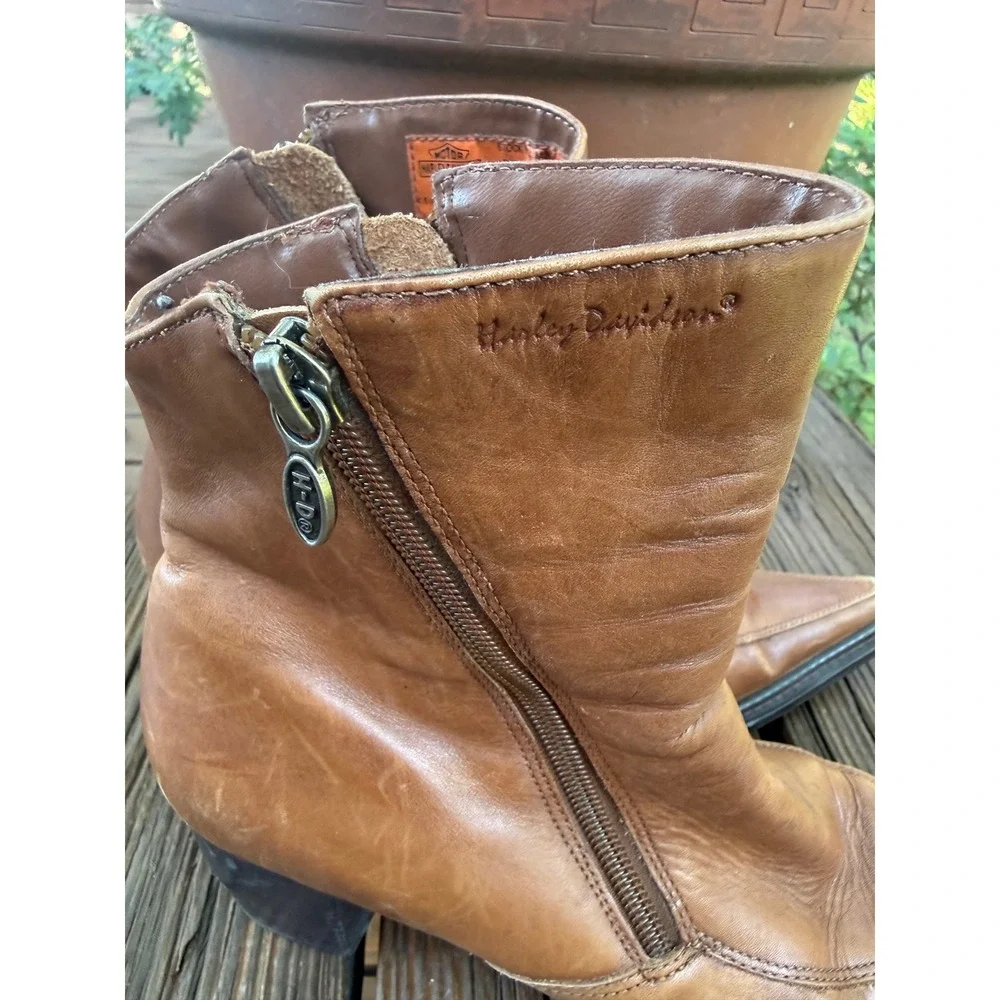 Harley Davidson Womens Tan Brown Leather Pointed Toe Ankle Boots 84249 Size 7.5